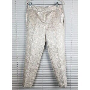 Liz Claiborne Emma Pants Ankle Size 6 Cream Brocade Shimmer Holiday Party NWT